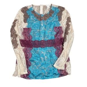 VTG Sundance Sheer Embroidered Lace Floral Boho Festival Top Women's Sz-12